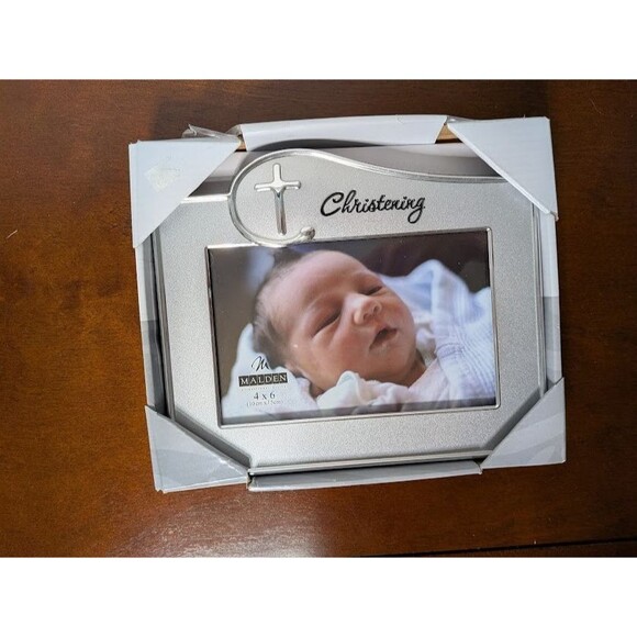 Malden Christening Photo Frame 4x6 Silver Cross Picture Holder Baby Gift NEW - Picture 1 of 2